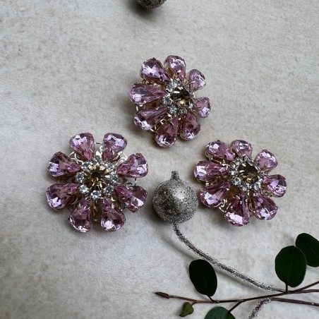 Пуговицы  золотистый металл со стразами нежно-розового  цвета, 28 мм