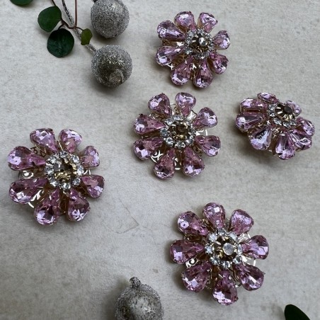 Пуговицы  золотистый металл со стразами нежно-розового  цвета, 28 мм