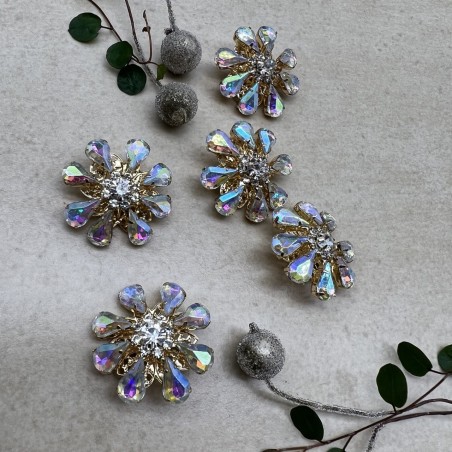 Пуговицы золотистый металл со стразами цвета хамелеон, 28 мм