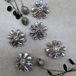 Пуговицы золотистый металл со стразами цвета хамелеон, 28 мм