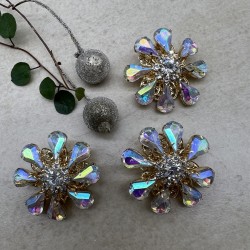 Пуговицы золотистый металл со стразами цвета хамелеон, 28 мм