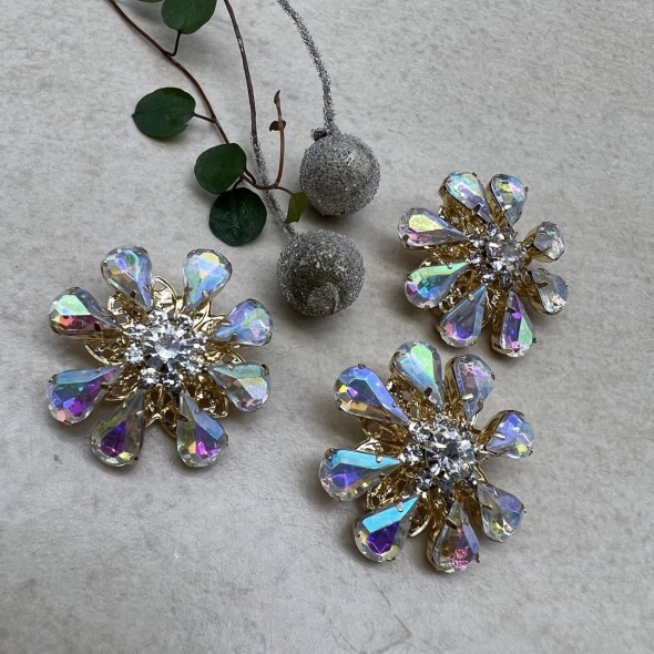 Пуговицы золотистый металл со стразами цвета хамелеон, 28 мм