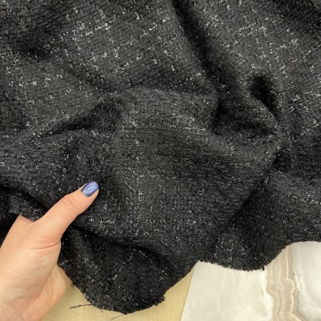 Твид однотонный классический чёрный с блестящей нитью в тон
