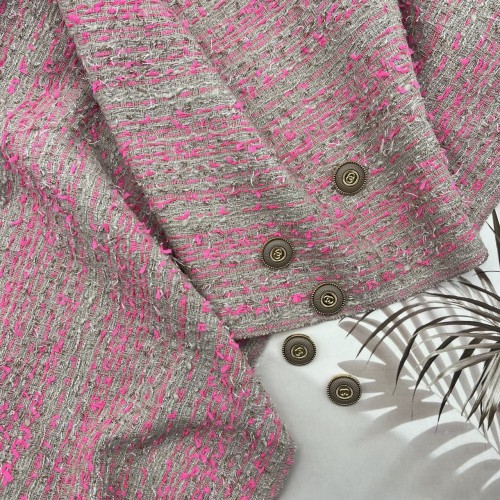 Твид матовый бежевый с яркими неоновыми нитями