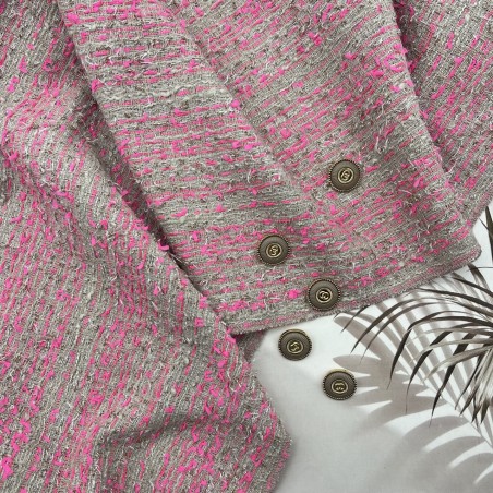 Твид матовый бежевый с яркими неоновыми нитями