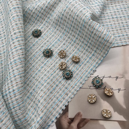 Твид молочный с бирюзовыми и бронзовыми нитями