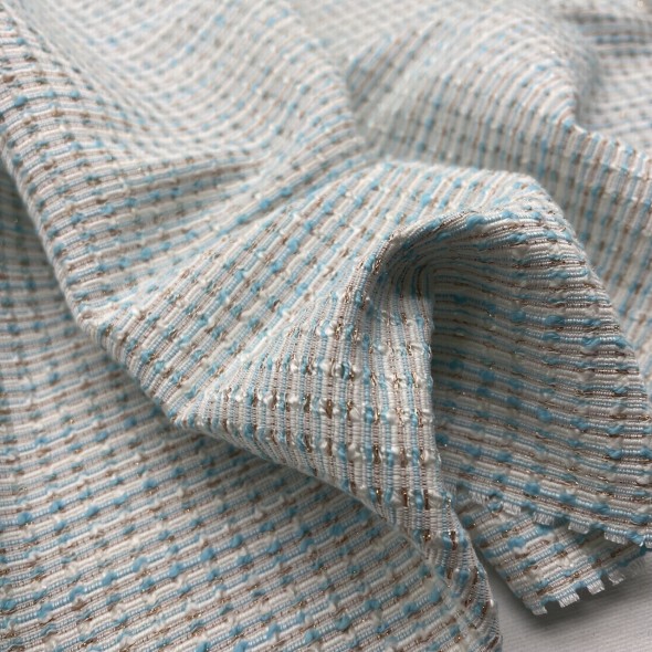 Твид молочный с бирюзовыми и бронзовыми нитями