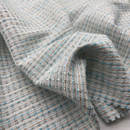 Твид молочный с бирюзовыми и бронзовыми нитями