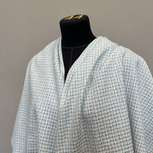 Твид молочный с бирюзовыми и бронзовыми нитями