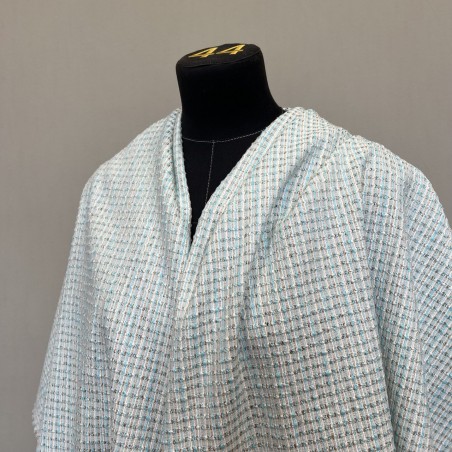 Твид молочный с бирюзовыми и бронзовыми нитями