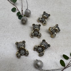 Пуговицы мишки цвета тёмного золота с серыми стразами, 2.4*1.9 мм