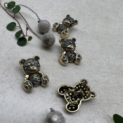 Пуговицы мишки цвета тёмного золота с серыми стразами, 2.4*1.9 мм