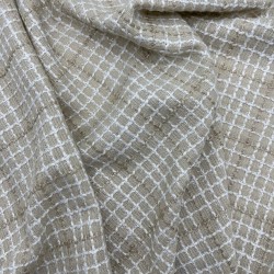 Твид бежевый в клетку с молочными и блестящими нитями