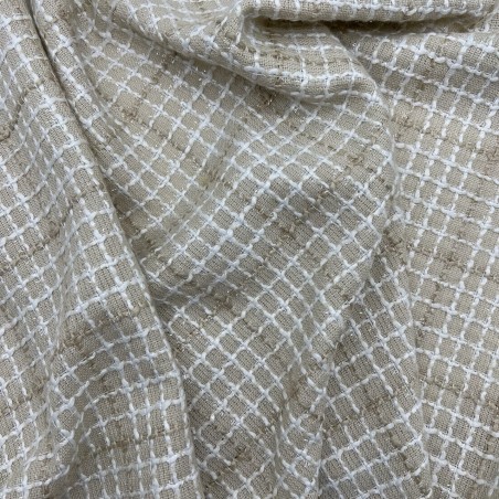 Твид бежевый в клетку с молочными и блестящими нитями