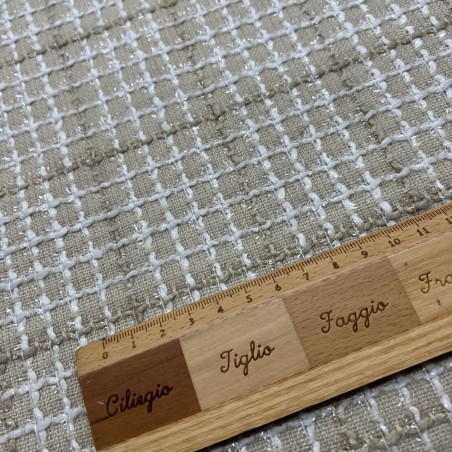 Твид бежевый в клетку с молочными и блестящими нитями