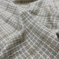 Твид бежевый в клетку с молочными и блестящими нитями