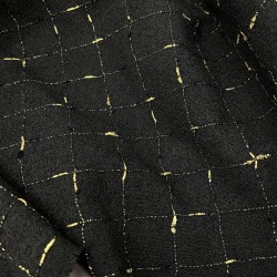 Ткань твид чёрный в клетку с золотистым люрексом