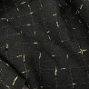 Ткань твид чёрный в клетку с золотистым люрексом
