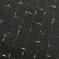 Ткань твид чёрный в клетку с золотистым люрексом