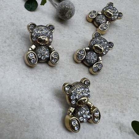 Пуговицы мишки цвета тёмного золота со стразами, 2.4*1.9 мм