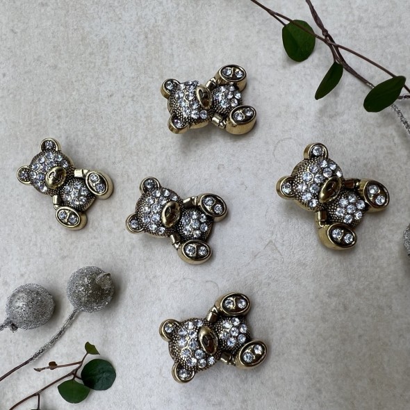 Пуговицы мишки цвета тёмного золота со стразами, 2.4*1.9 мм