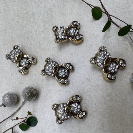 Пуговицы мишки цвета тёмного золота со стразами, 2.4*1.9 мм