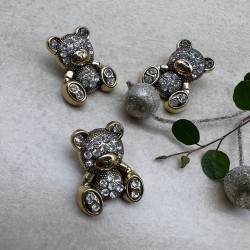 Пуговицы мишки цвета тёмного золота со стразами, 2.4*1.9 мм