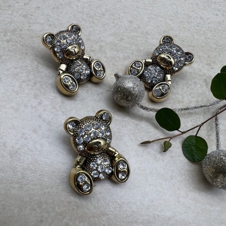 Пуговицы мишки цвета тёмного золота со стразами, 2.4*1.9 мм