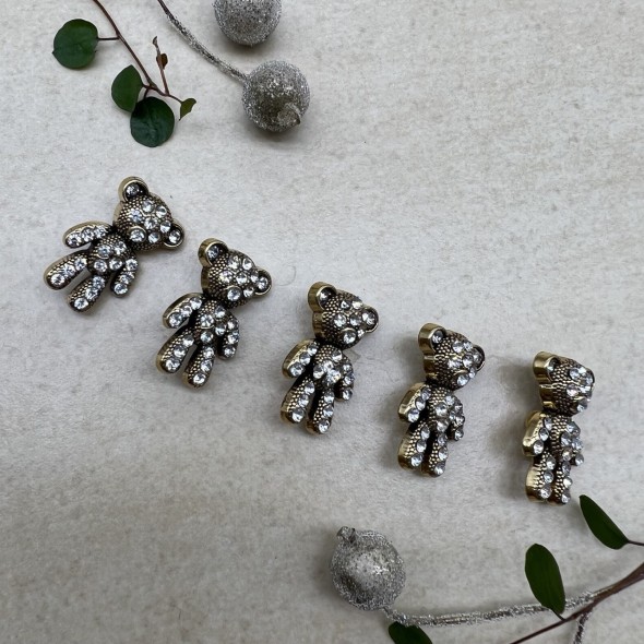 Пуговицы мишки цвета тёмного золота со стразами, 2.4*1.5 мм