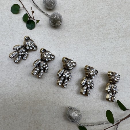 Пуговицы мишки цвета тёмного золота со стразами, 2.4*1.5 мм