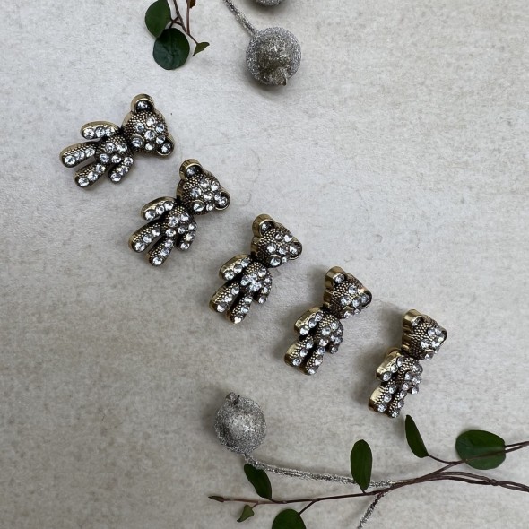 Пуговицы мишки цвета тёмного золота со стразами, 2.4*1.5 мм