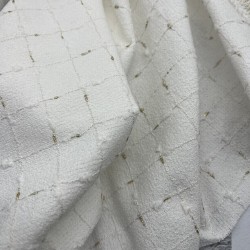 Ткань твид белый в клетку с золотистым люрексом