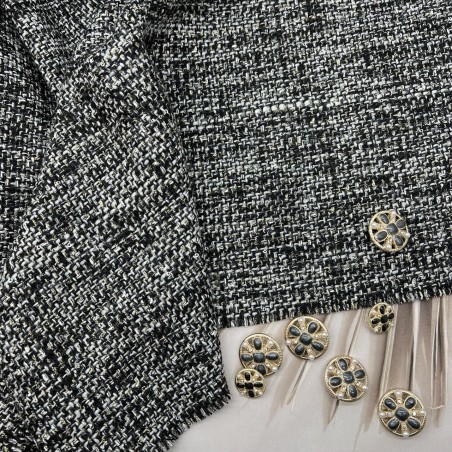 Твид меланжевый с мелкими пайетками и золотистым люрексом