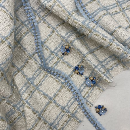 Ткань твид молочный в клетку