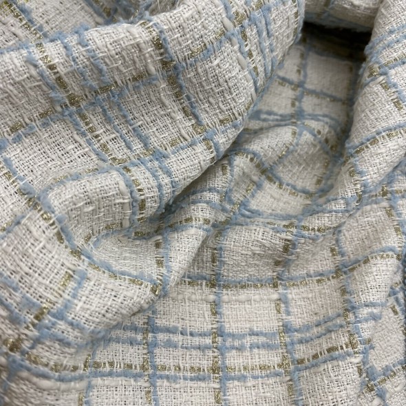 Ткань твид молочный в клетку