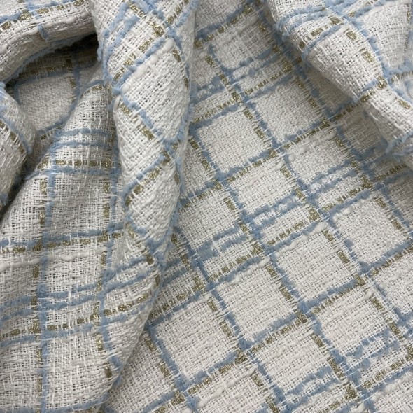 Ткань твид молочный в клетку