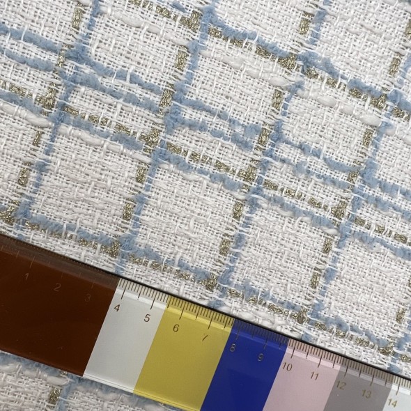 Ткань твид молочный в клетку