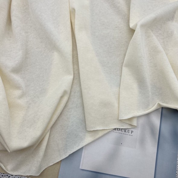 Трикотаж хлопок кулирная гладь с матовым блеском, сливочный