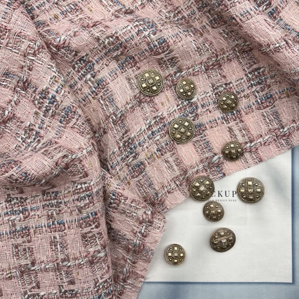 Твид в клетку нежно-розовый