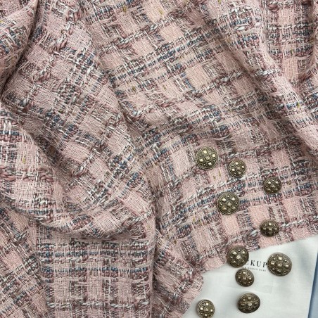 Твид в клетку нежно-розовый