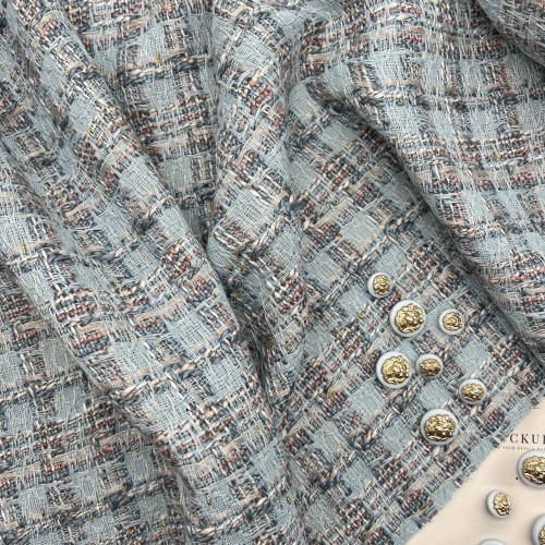 Твид в клетку нежно-голубой