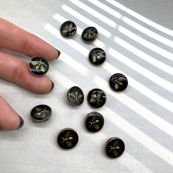 Пуговицы рубашечные на ножке, чёрная эмаль с мухой, 14 мм