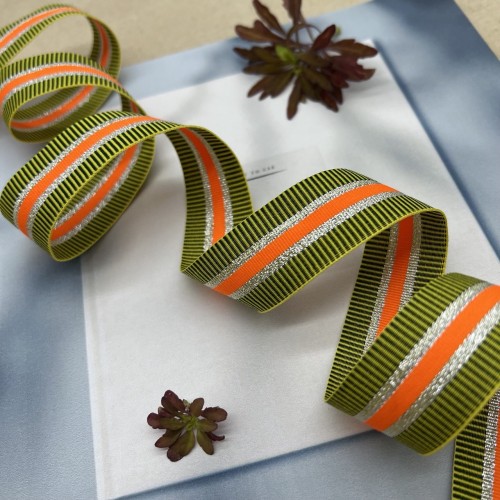 Тесьма репсовая полосатая с серебристым люрексом, 2.5 см