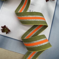 Тесьма репсовая полосатая с серебристым люрексом, 2.5 см