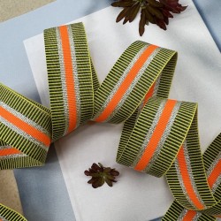 Тесьма репсовая полосатая с серебристым люрексом, 2.5 см