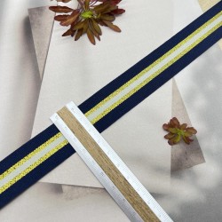 Тесьма репсовая синяя полосатая с золотистым люрексом, 2.5 см