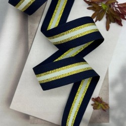 Тесьма репсовая синяя полосатая с золотистым люрексом, 2.5 см