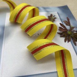 Тесьма репсовая желтая полосатая с золотистым люрексом, 2.5 см