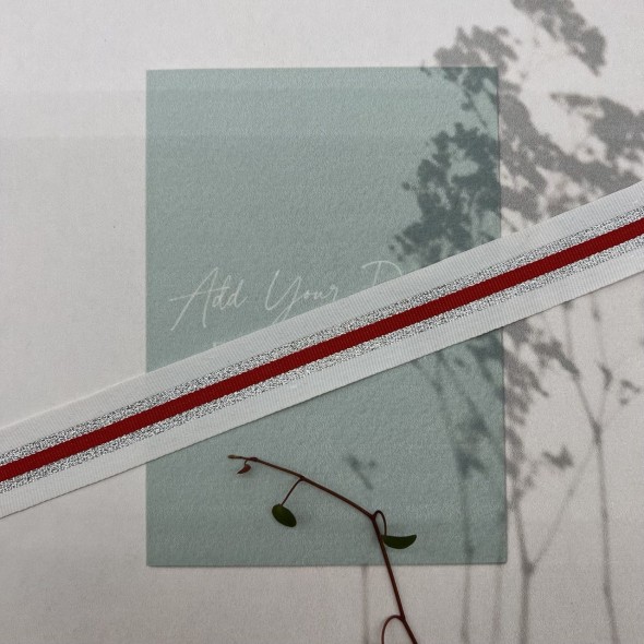 Тесьма белая репсовая полосатая с серебристым люрексом, 2.5 см