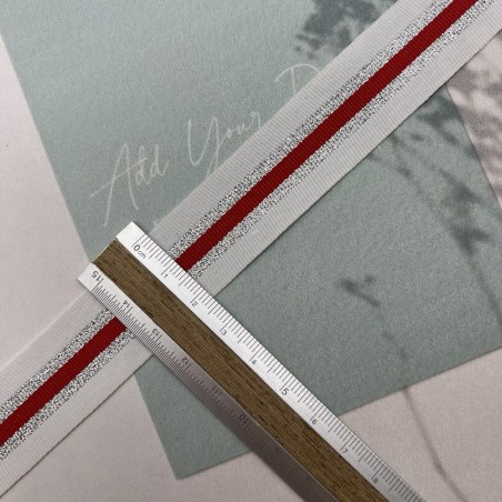 Тесьма белая репсовая полосатая с серебристым люрексом, 2.5 см